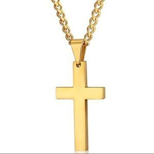 LAST ONE! Gender Neutral Gold Stainless Steel Cross Necklace
